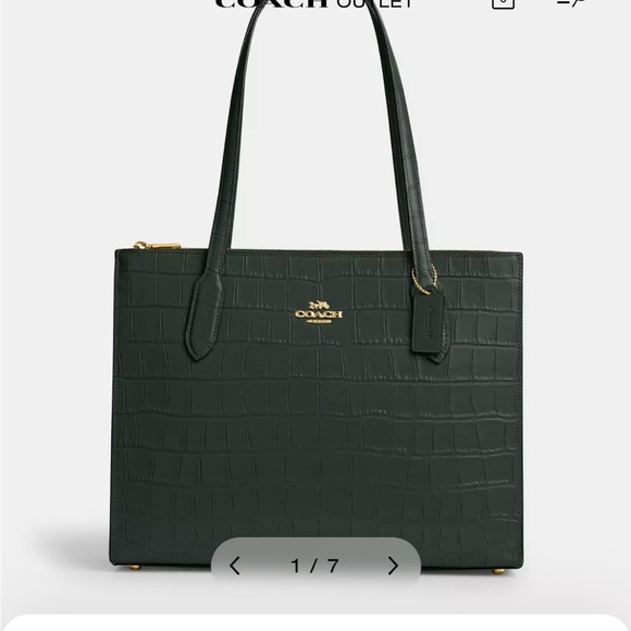Coach Outlet Nina Zippered Tote in Gold Amazon Green Croc Embossed - Picture 9 of 14